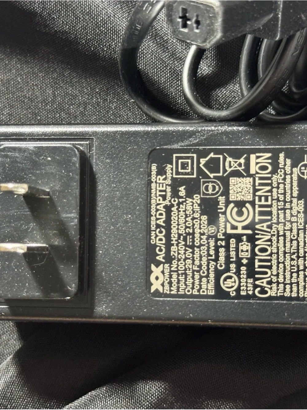 Recliner ZBPOWER Wall Power Supply ZB-H290020A-C 29V 2A Wall Switching Adapter